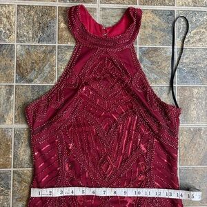 Elegant Beaded Halter Dress in Burgundy